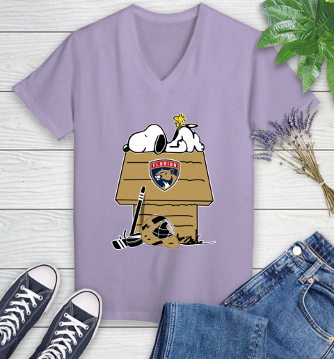 Florida Panthers NHL Hockey Snoopy Woodstock The Peanuts Movie Women's V-Neck T-Shirt 14