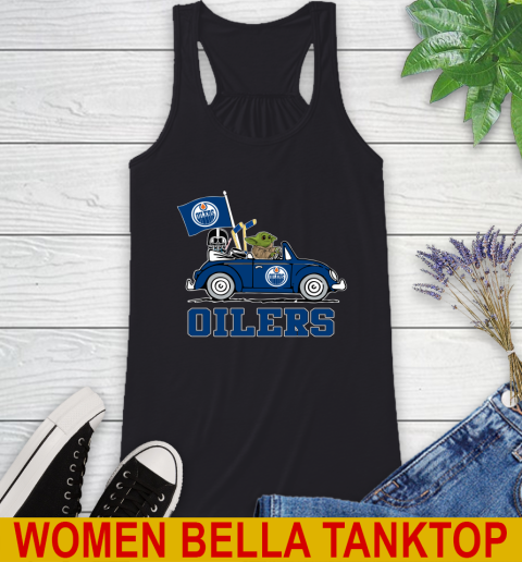 NHL Hockey Edmonton Oilers Darth Vader Baby Yoda Driving Star Wars Shirt Racerback Tank 2