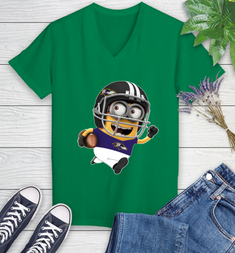NFL Baltimore Ravens Minions Disney Football Sports Women's V-Neck T-Shirt 5
