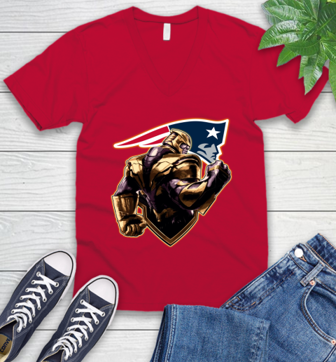 NFL Thanos Avengers Endgame Football Sports New England Patriots V-Neck T-Shirt 7