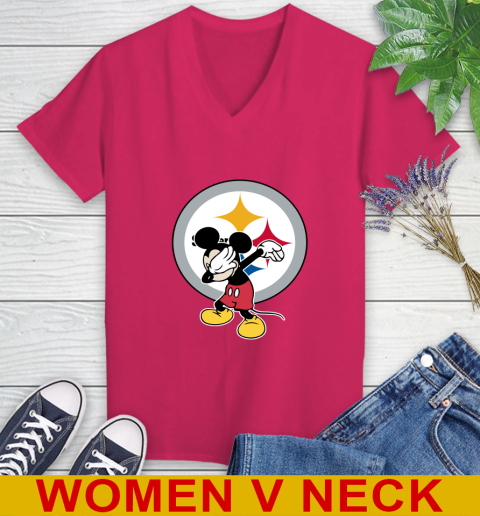 Pittsburgh Steelers NFL Football Dabbing Mickey Disney Sports Women's V-Neck T-Shirt 10