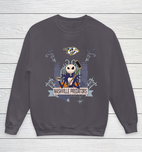 NHL Nashville Predators Hockey Jack Skellington Halloween Youth Sweatshirt 5