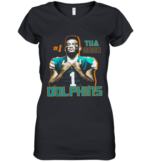 1 Tua Tagovailoa 2020 Miami Dolphins Football Women's V-Neck T-Shirt
