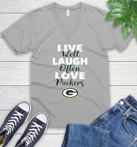 NFL Football Green Bay Packers Live Well Laugh Often Love Shirt V-Neck T-Shirt 3