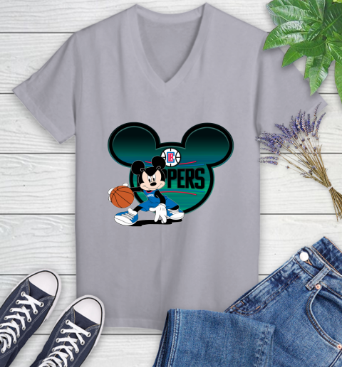 NBA LA Clippers Mickey Mouse Disney Basketball Women's V-Neck T-Shirt 4