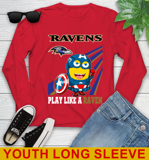 NFL Football Baltimore Ravens Captain America Marvel Avengers Minion Shirt Youth Long Sleeve 11