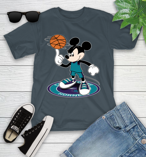 NBA Basketball Charlotte Hornets Cheerful Mickey Disney Shirt Youth T-Shirt 8