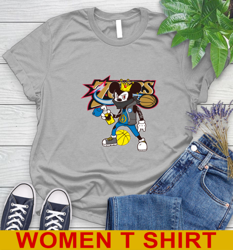 Philadelphia 76ers NBA Basketball Mickey Peace Sign Sports Women's T-Shirt 5