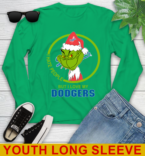 Los Angeles Dodgers MLB Christmas Grinch I Hate People But I Love My Favorite Baseball Team Youth Long Sleeve 7