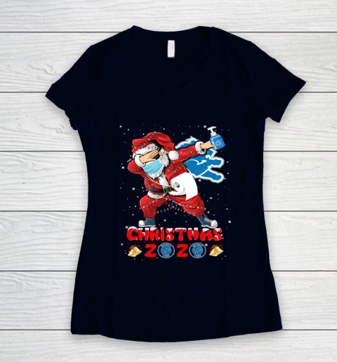 Detroit Lions Funny Santa Claus Dabbing Christmas 2020 NFL Women's V-Neck T-Shirt 2