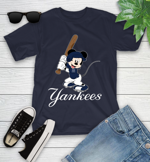 MLB Baseball New York Yankees Cheerful Mickey Mouse Shirt Youth T-Shirt 3