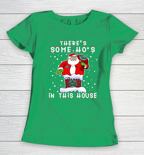 New York Jets Christmas There Is Some Hos In This House Santa Stuck In The Chimney NFL Women's T-Shirt 5