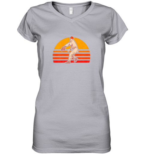 zkyg retro vintage baseball pitcher gift baseball lover women v neck t shirt 39 front sport grey
