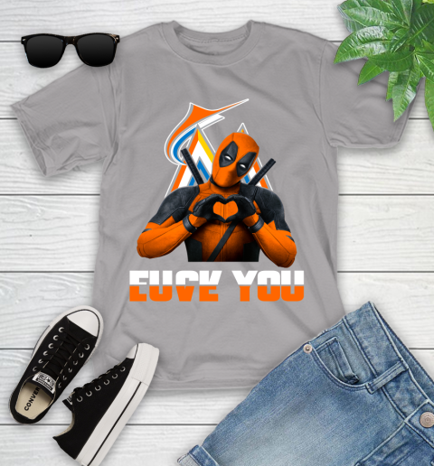MLB Miami Marlins Deadpool Love You Fuck You Baseball Sports Youth T-Shirt 4