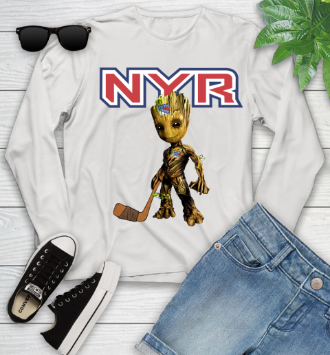 New York Rangers NHL Hockey Groot Marvel Guardians Of The Galaxy Youth Long Sleeve
