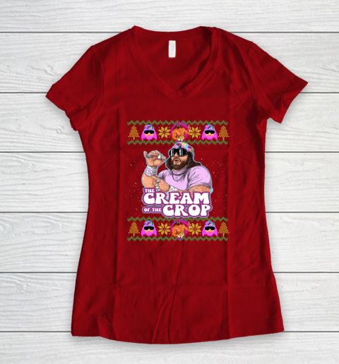 Macho The Cream of The Crop,Wrestling Ugly Christmas Women's V-Neck T-Shirt 6