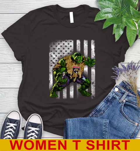 Florida Panthers Hulk Marvel Avengers NHL Hockey American Flag Women's T-Shirt 9