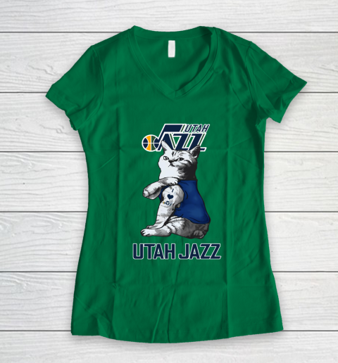 NBA Basketball My Cat Loves Utah Jazz Women's V-Neck T-Shirt 3
