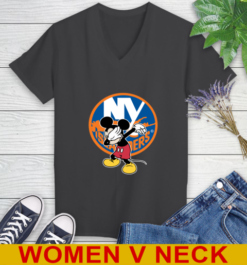 New York Islanders NHL Hockey Dabbing Mickey Disney Sports Women's V-Neck T-Shirt 9