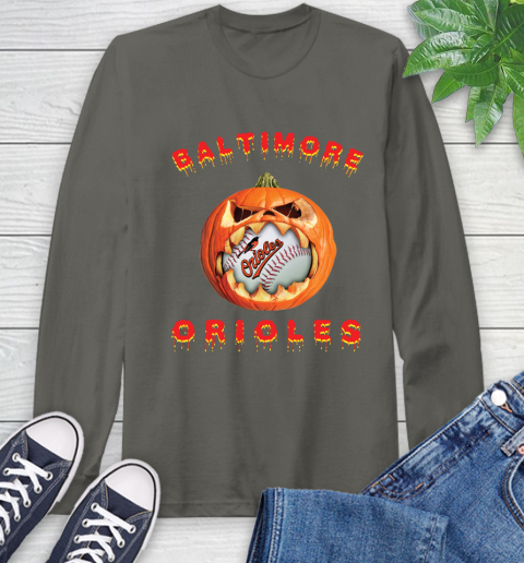 MLB Baltimore Orioles Halloween Pumpkin Baseball Sports Long Sleeve T-Shirt 8