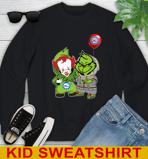 Philadelphia 76ers Baby Pennywise Grinch Christmas NBA Basketball Youth Sweatshirt 2