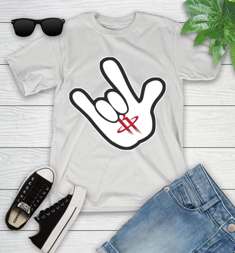Houston Rockets NBA Basketball Mickey Rock Hand Disney Youth T-Shirt