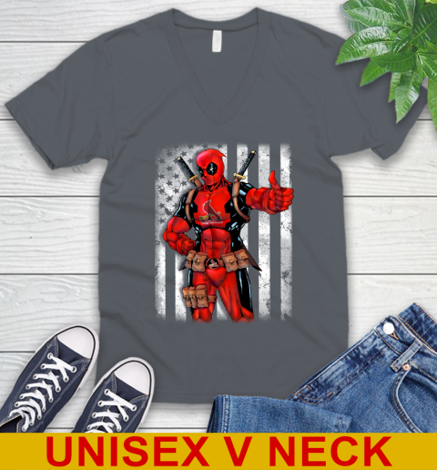 MLB Baseball St.Louis Cardinals Deadpool American Flag Shirt V-Neck T-Shirt 4