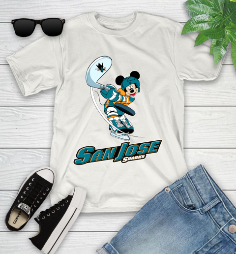 NHL Hockey San Jose Sharks Cheerful Mickey Mouse Shirt Youth T-Shirt 2