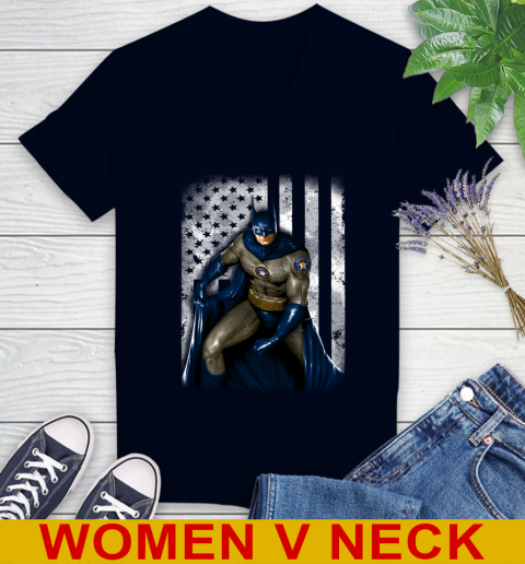 Houston Astros MLB Baseball Batman DC American Flag Shirt Women's V-Neck T-Shirt 2