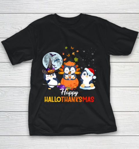 Penguin Halloween And Merry Christmas Happy Hallothanksmas Youth T-Shirt