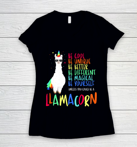 Funny Llamacorn Funny Cute Llama Unicorn Women's V-Neck T-Shirt