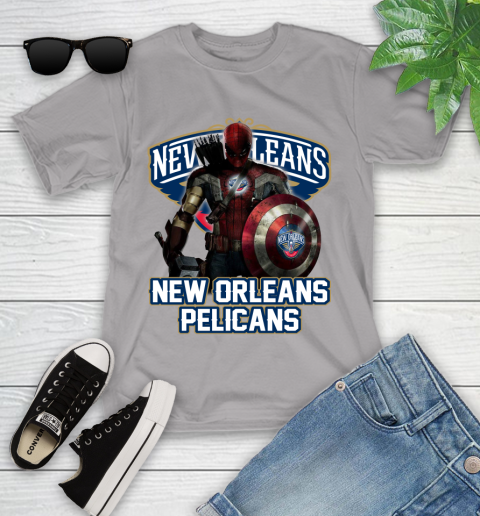 New Orleans Pelicans NBA Basketball Captain America Thor Spider Man Hawkeye Avengers Youth T-Shirt 4