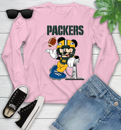 NFL Green Bay Packers Mickey Mouse Disney Super Bowl Football T Shirt Youth Long Sleeve 10
