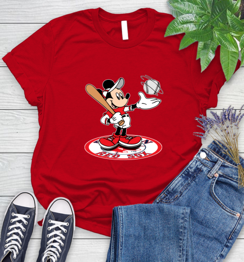 MLB Baseball Boston Red Sox Cheerful Mickey Disney Shirt Women's T-Shirt 11