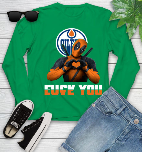 NHL Edmonton Oilers Deadpool Love You Fuck You Hockey Sports Youth Long Sleeve 7
