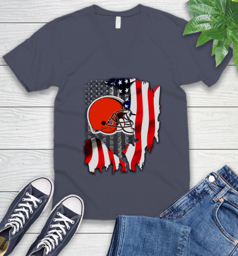 Cleveland Browns NFL Football American Flag V-Neck T-Shirt 7