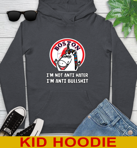 Boston Red Sox MLB Baseball Unicorn I'm Not Anti Hater I'm Anti Bullshit Youth Hoodie 9