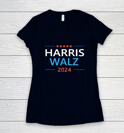 Harris Walz 2024 For President Patriotic Kamala Democrat Women's V-Neck T-Shirt 2