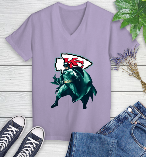 NFL Batman Football Sports Kansas City Chiefs Women's V-Neck T-Shirt 14