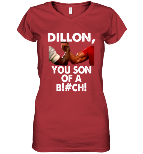 lyn2 dillon you son of a bitch predator epic handshake shirts women v neck t shirt 39 front red