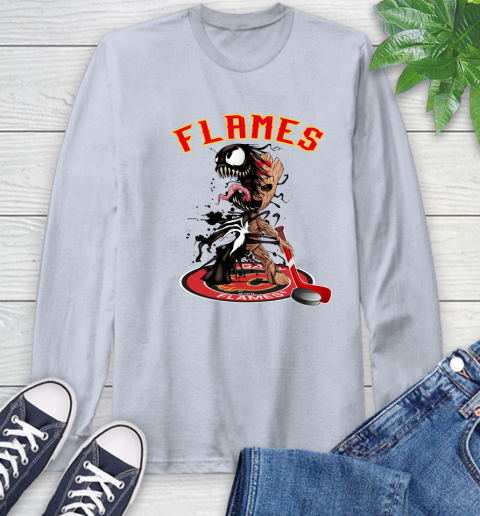 NHL Calgary Flames Hockey Venom Groot Guardians Of The Galaxy Long Sleeve T-Shirt 6