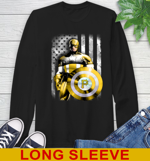 Pittsburgh Pirates MLB Baseball Captain America Marvel Avengers American Flag Shirt Long Sleeve T-Shirt