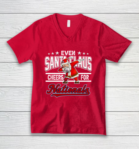 Washington Nationals Even Santa Claus Cheers For Christmas MLB V-Neck T-Shirt 6