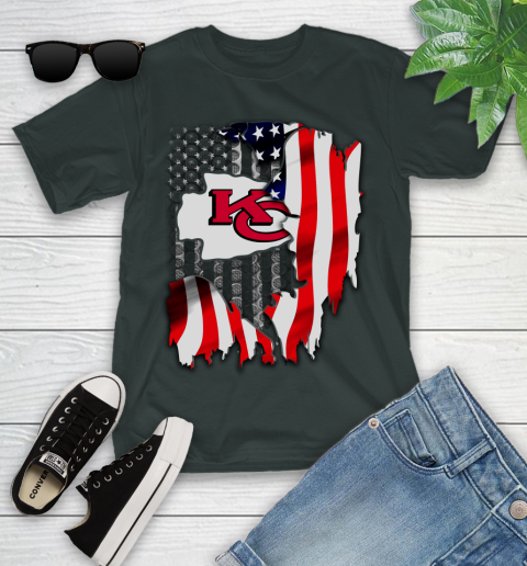 Kansas City Chiefs NFL Football American Flag Youth T-Shirt 6