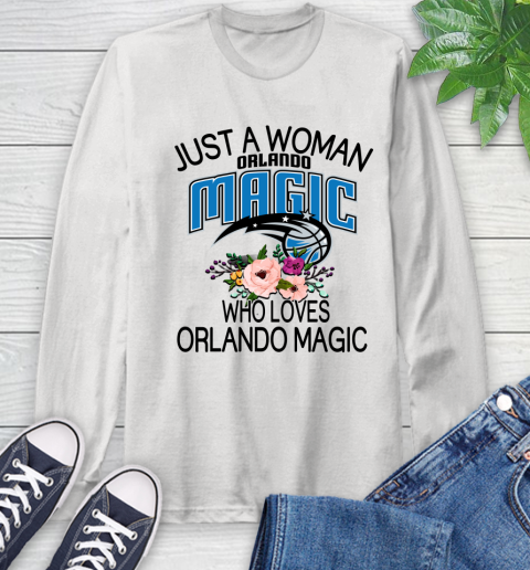 NBA Just A Woman Who Loves Orlando Magic Basketball Sports Long Sleeve T-Shirt