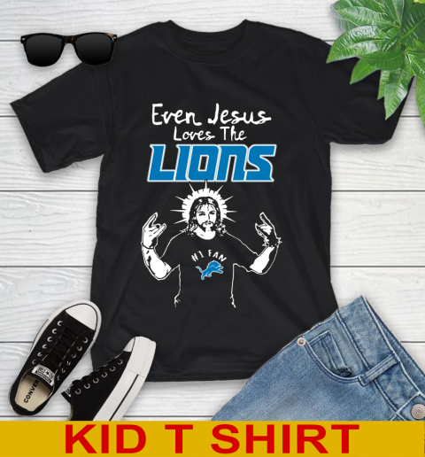 Detroit Lions NFL Football Even Jesus Loves The Lions Shirt Youth T-Shirt