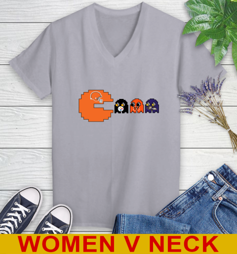 Cleveland Browns NFL Football Pac Man Champion Women's V-Neck T-Shirt 5