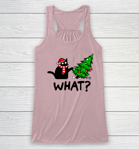 Funny Black Cat Gift Pushing Christmas Tree Over Cat What Racerback Tank 4