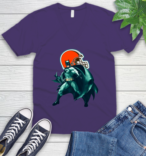 NFL Batman Football Sports Cleveland Browns V-Neck T-Shirt 10