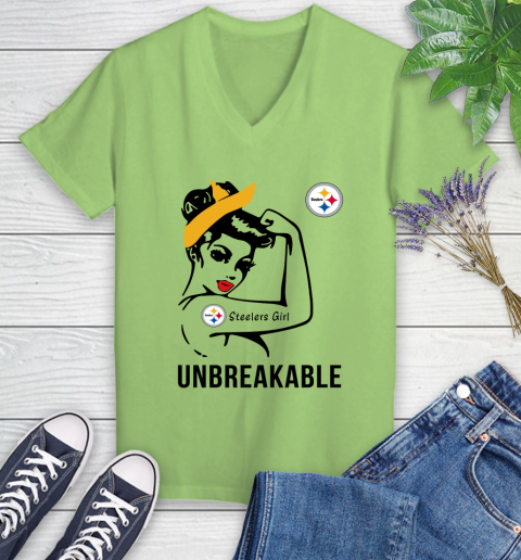 NFL Pittsburgh Steelers Girl Unbreakable Football Sports Women's V-Neck T-Shirt 6